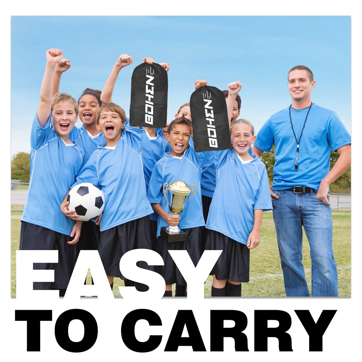 BOHEN 9x5FT Portable Soccer Goal for Kids Backyard with Carry Bag - Easy Folding Lightweight Fun for Outdoor Indoor Training Games for Teen Youth Adult (Black, 9x5FT, 1 Pack)
