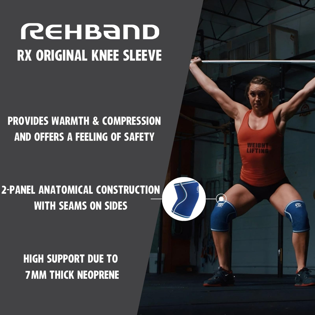 Rehband Classic Knee Sleeve for Strength Training - 7mm Neoprene Knee Brace Competition, Weightlifting, Flexible & Non-Slip Knee Support for Men & Women with anatomic shape, Colour:Blue - 1 Pair, Size:Small