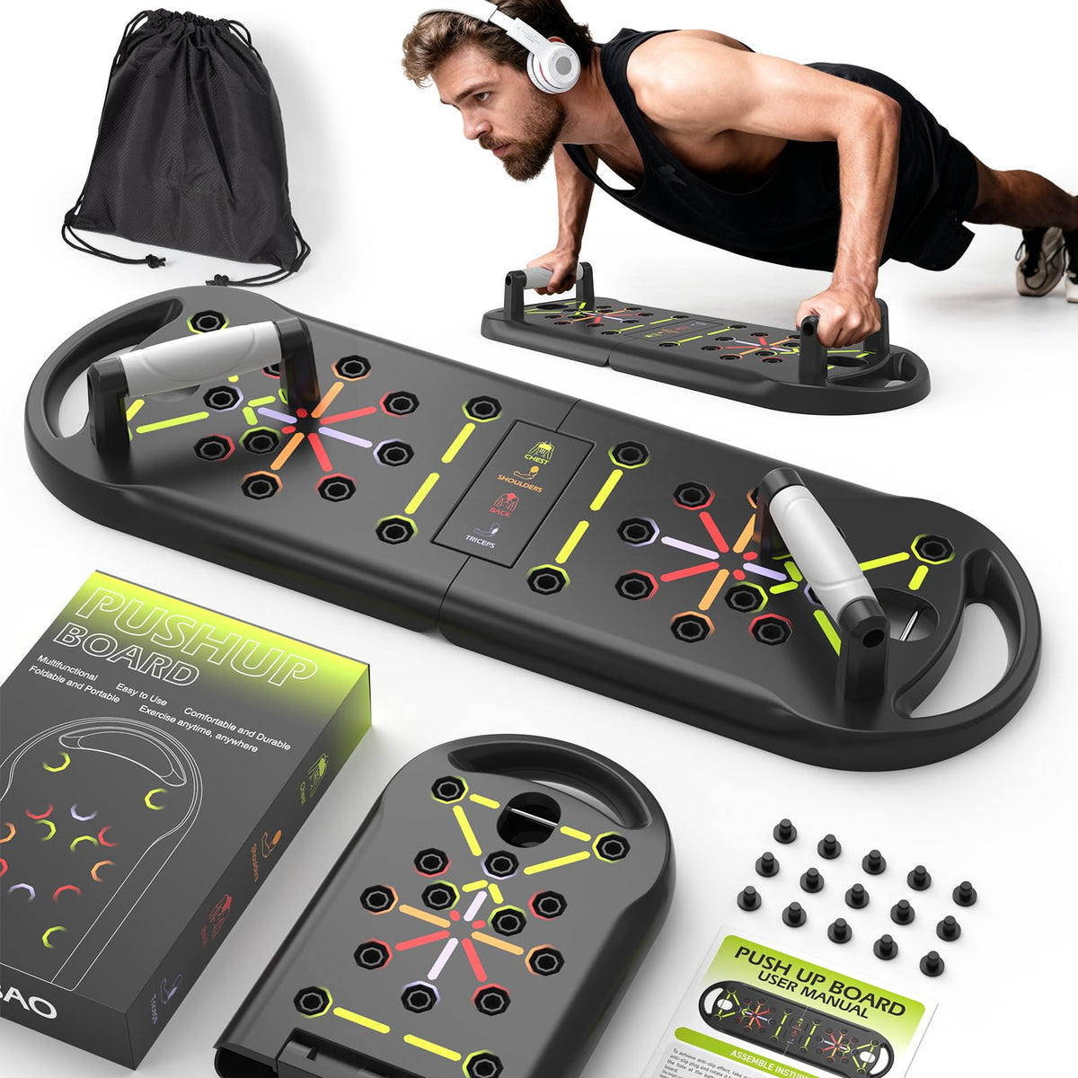 JLoibao Push Up Board Fitness, Workout Home Gym Equipment, 20 in 1 Exercise Pushup Bar Handles for Floor, Strength Training Equipment for Men
