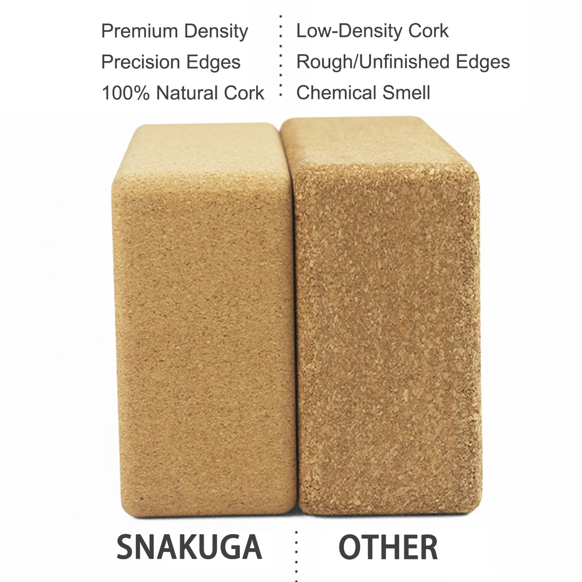 SNAKUGA Cork Yoga Block 2 Pack for Pilates, 9"x6"x4" Non-Slip & High Density Blocks for Meditation, Fitness and Stretching, Supportive and Flexibility Brick for Improve Poses Balance