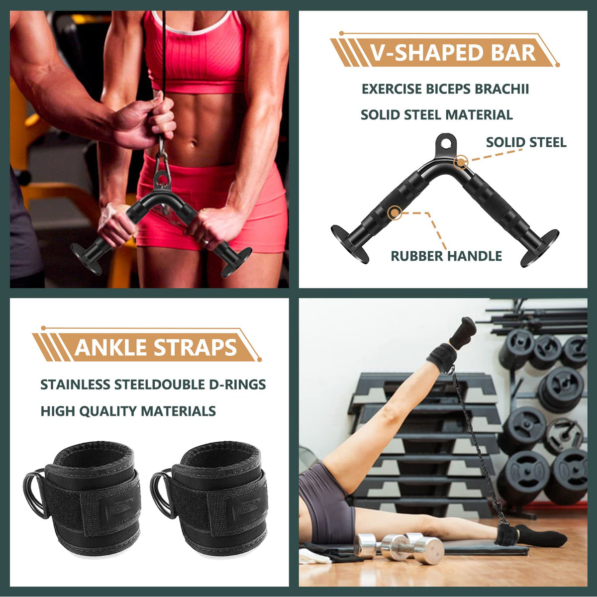 WNOEY Cable Attachments for Gym, Cable Machine Attachment Set, LAT Pulldown Attachments, Cable Machine Accessories, Tricep Pull Down Attachment, Home Gym Accessories (11 Pcs Set)