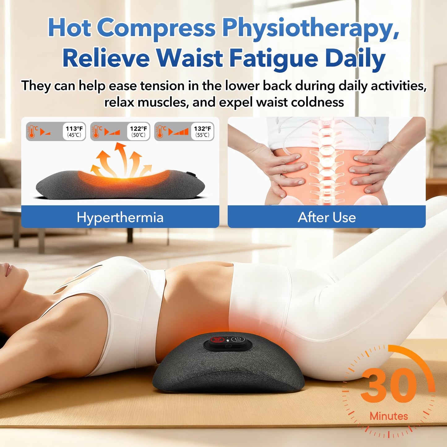 Smooth Spine Triple Fusion Back Massager with Heat - Sciatica Pain Relief & Spine Decompression Device, Deep Tissue Massager for Lower Back Pain, Office Chair and Home Use for Chronic Sufferers