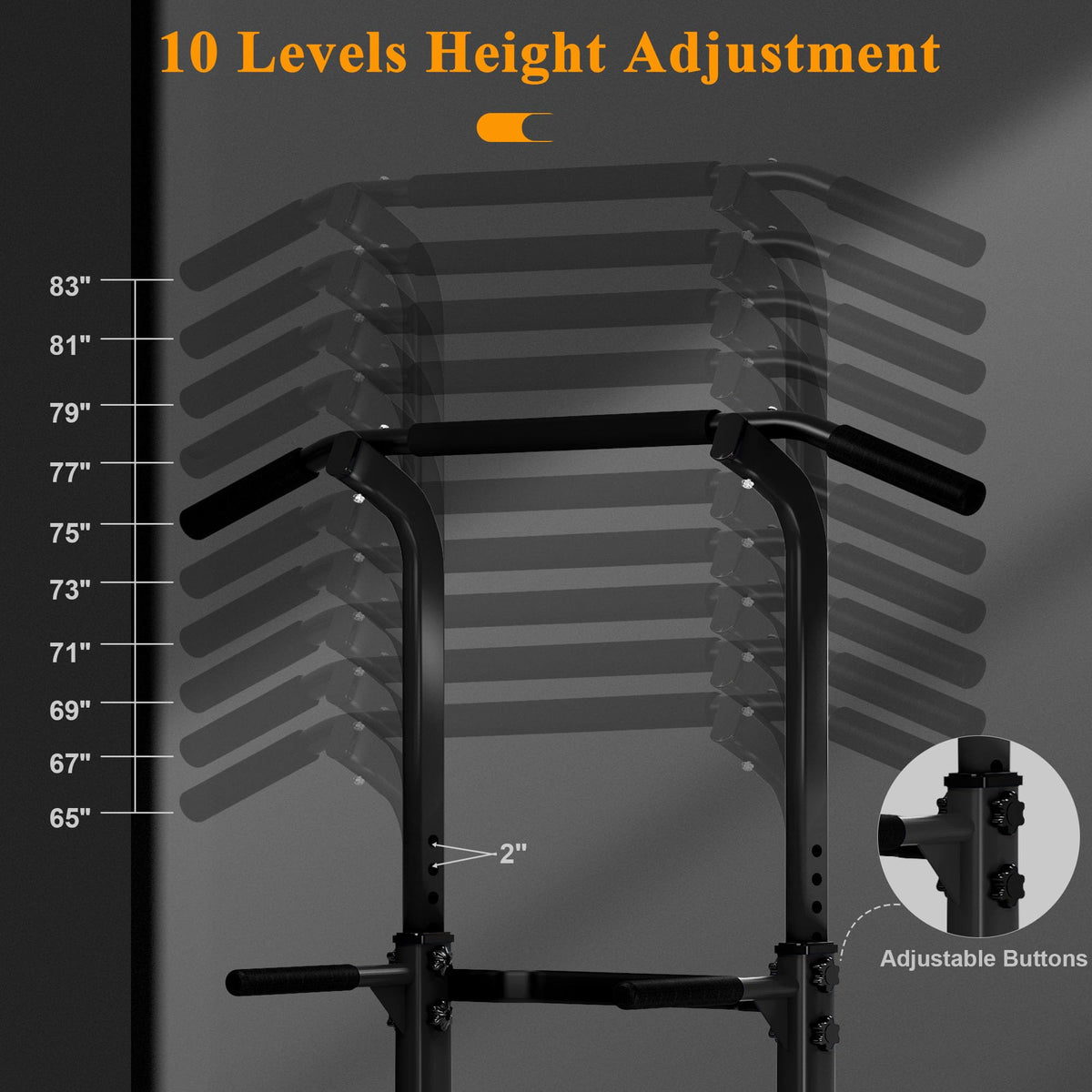DlandHome Power Tower Pull Up Dip Station Multi-Function Fitness Equipment for Strength Training Adjustable Height Dip Stand for Home Gym, Black