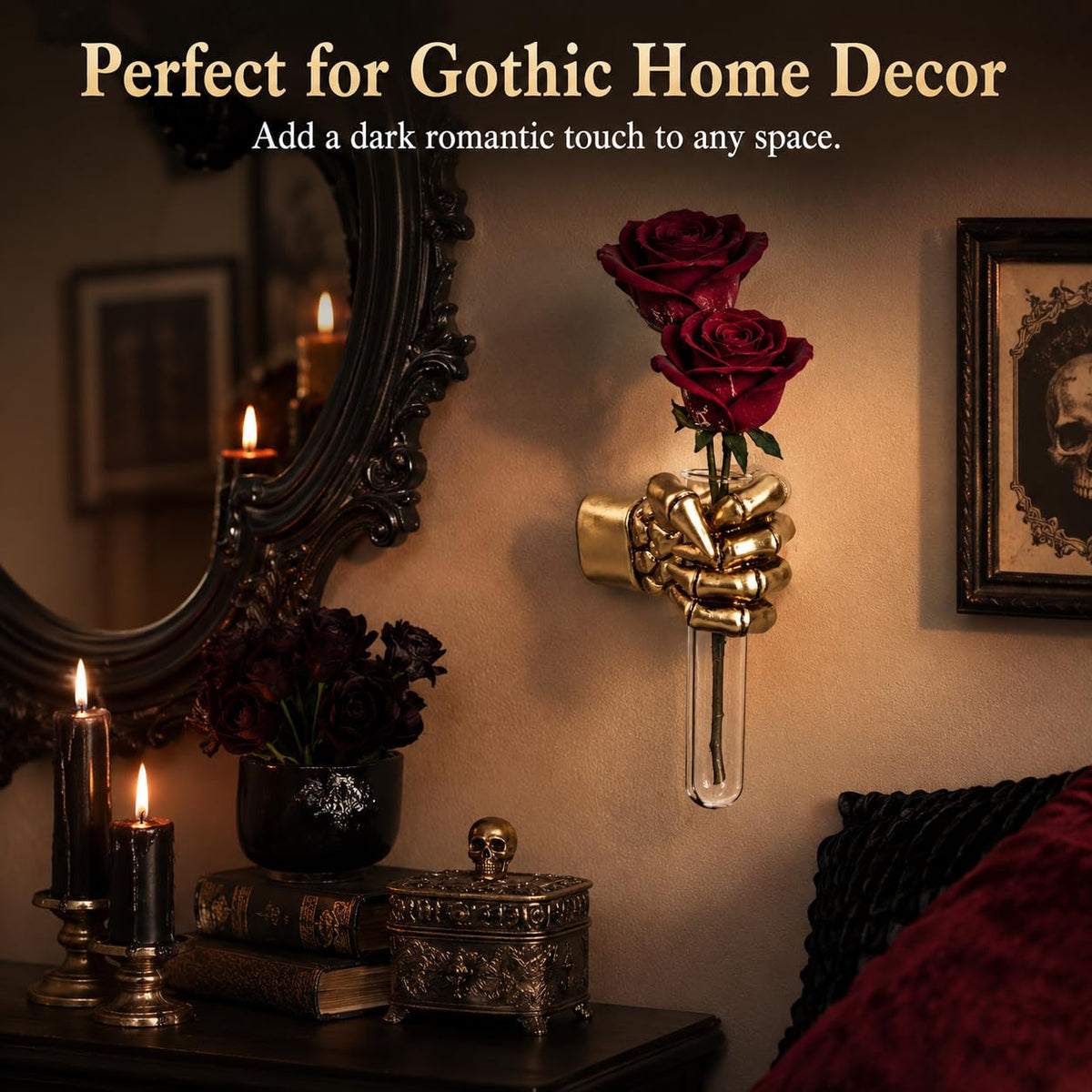 Halloween Wall Sculpture, Wall Mounted Creepy Skeleton Hands, Life-Sized Horror Skeleton Hands Decorations, Gothic Hanging Wall Art Sculpture,Unique Vase,Home Decor (Gold)