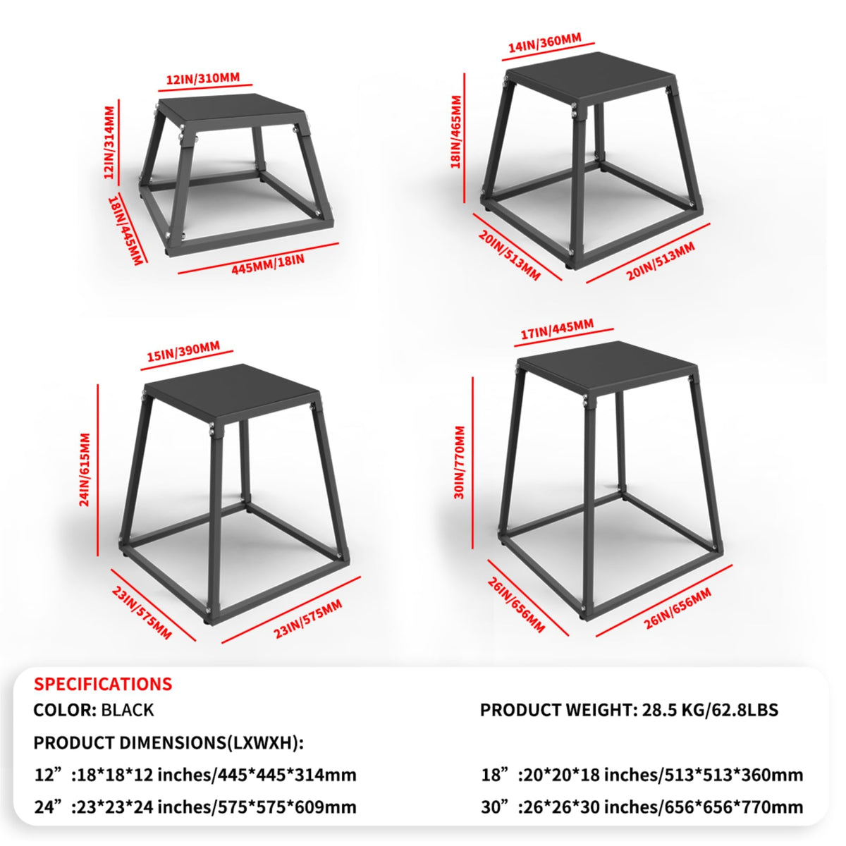 Garvee 18 Inch Steel Plyo Box for Exercise, Plyometric Jumping Box Metal Exercise Step Up Box with Anti-Slip Surface for Home Gym Training,Single and Set,Black