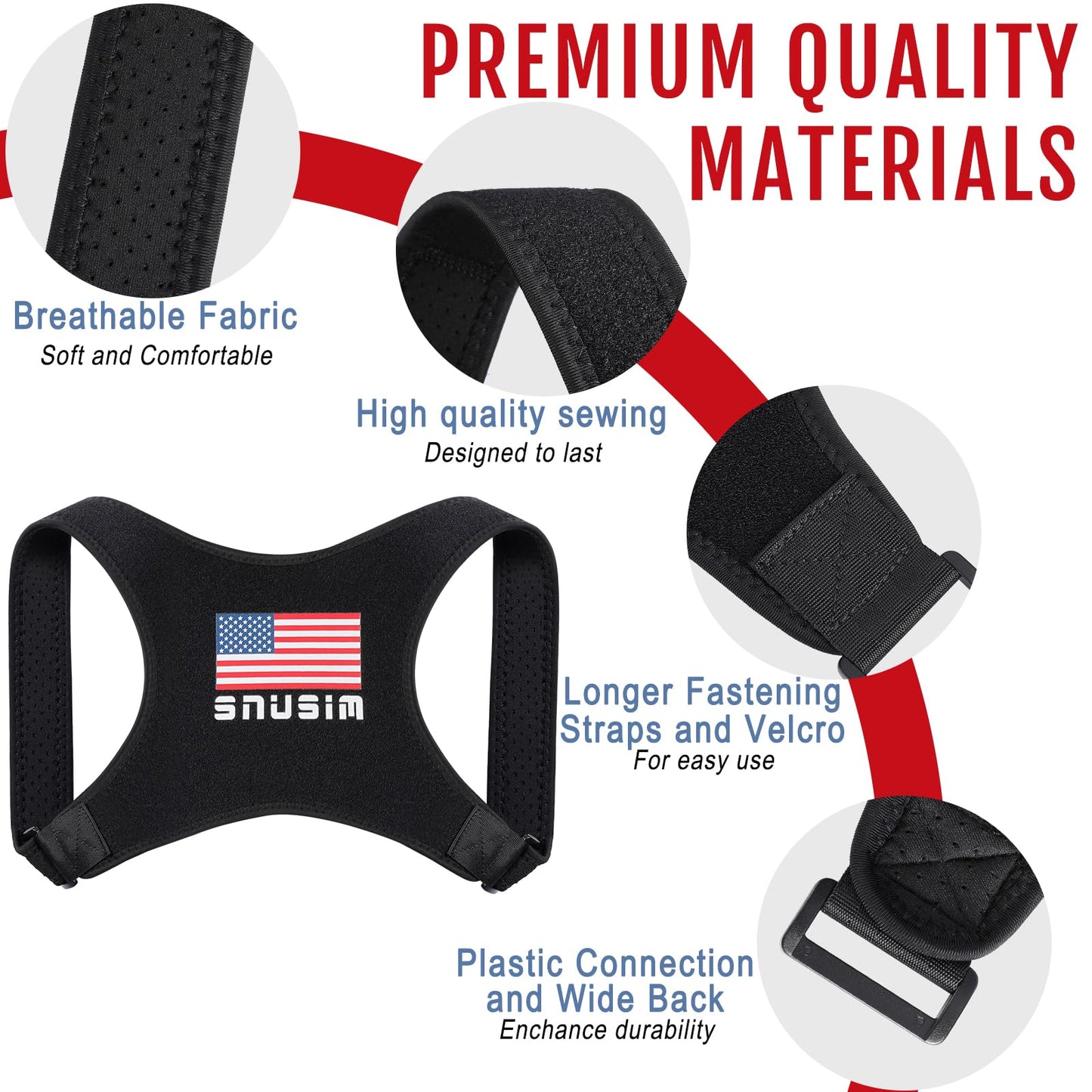 SNUSIM Posture Corrector Upper Back Brace Neck Shoulder Back Support Brace Pain Relief Belt for Women Men Braces Spine Straightener Breathable