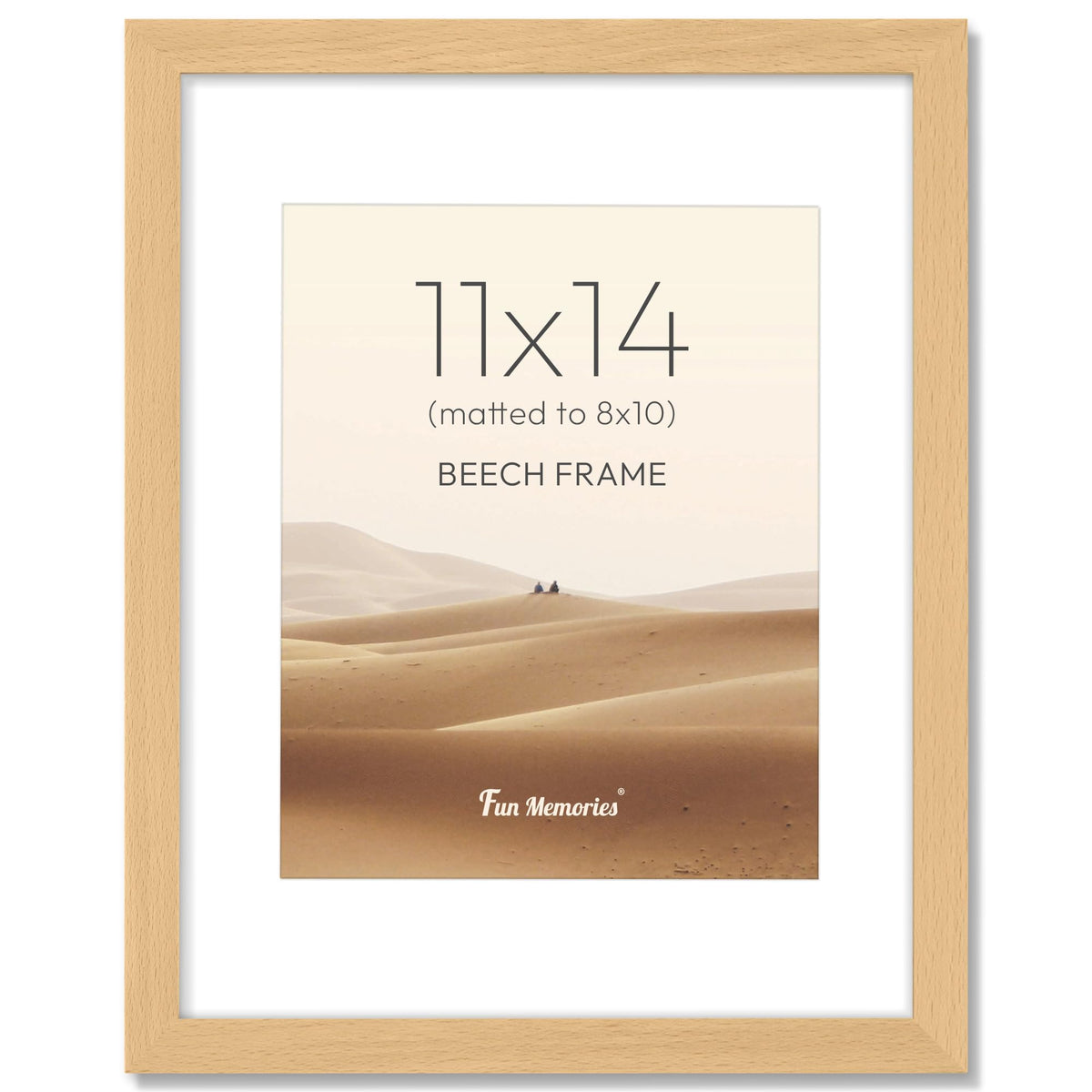 Fun Memories 11x14 Picture Frame, USA-Sourced Beech Wood Photo Frames with HD Tempered Glass, 11x14 Wood Frame Matted to 8x10, Rustic 11 x 14 Picture Frames, Horizontal or Vertical Wall Display