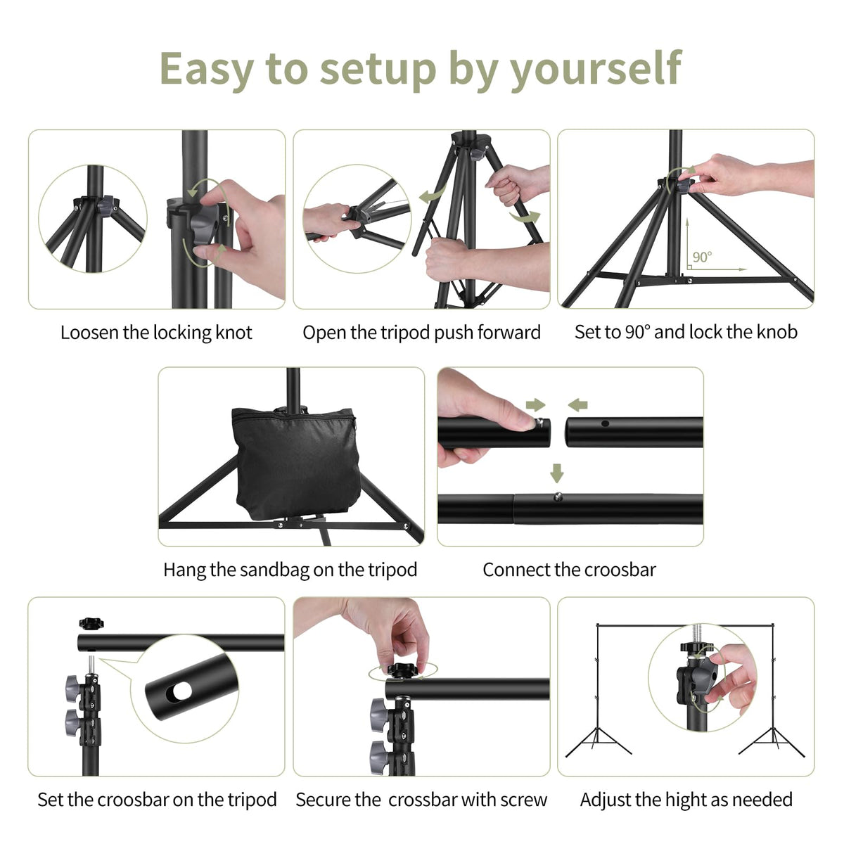 Backdrop Stand 10x7ft(WxH) Photo Studio Adjustable Backdrop Stand Kit Photography Backdrops with 4 Crossbars, 6 Clamps, 4 Spring Clip, 2 Sandbags and Carry Bag for Parties/Wedding/Photography