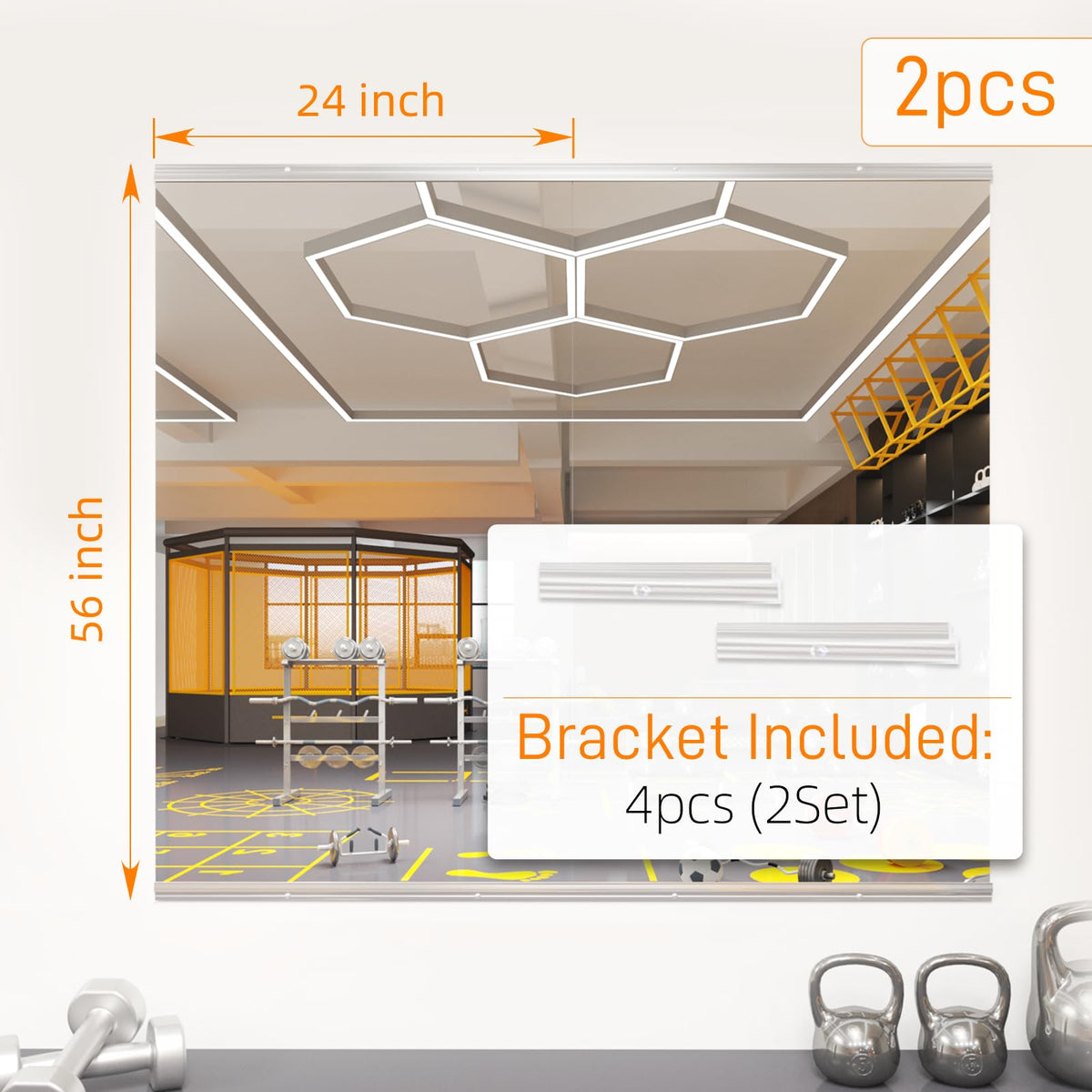 pertetey Home Gym Mirror, 56X24 Inch(Each)-2Pack Large Frameless Tempered Glass Full Body Wall Mounted Mirror for Gym, Yoga, Exercise, Dance Studio