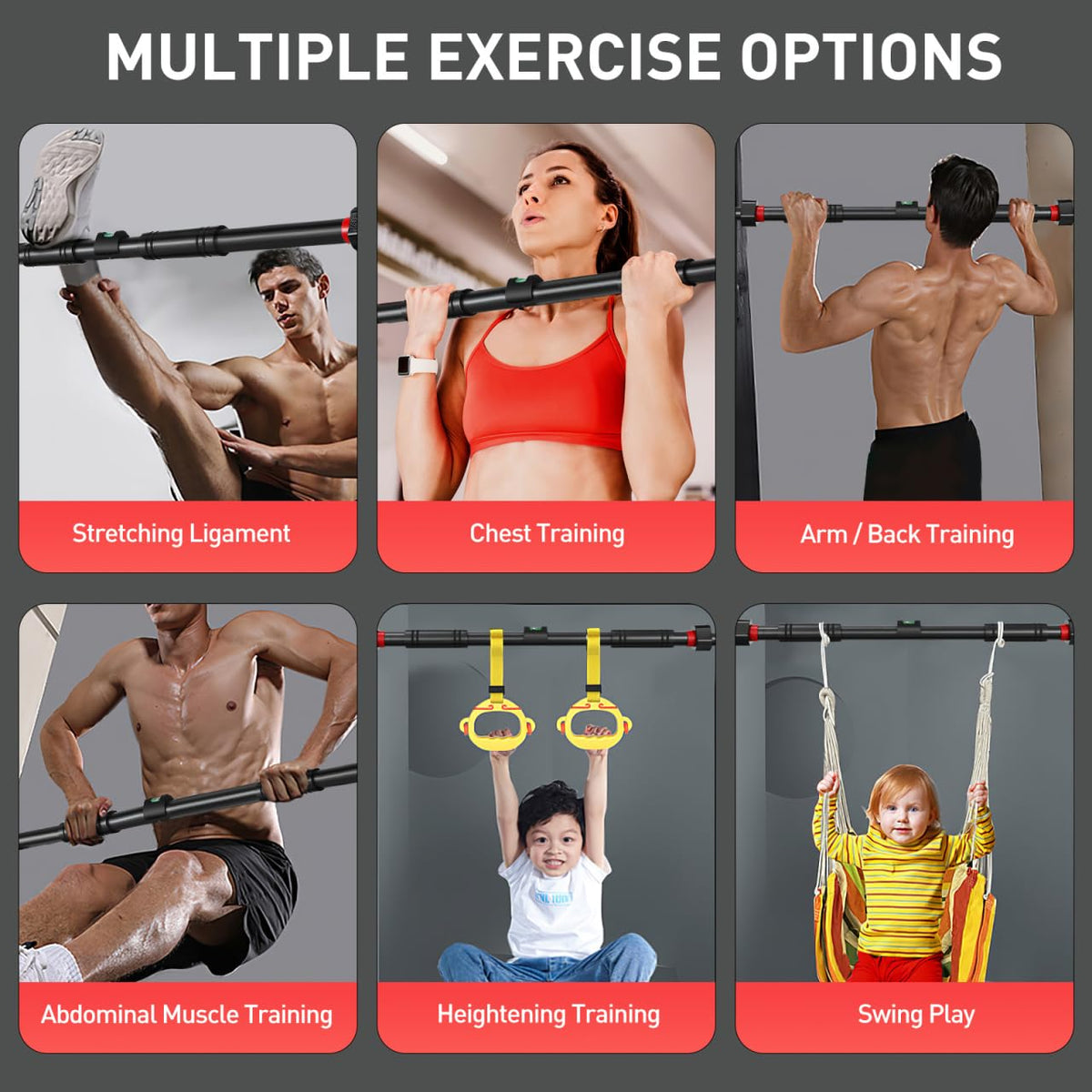 Abaodam Adjustable Pull up Bar for Doorway - Portable Home Gym Strength Training Equipment with Secure Locking Comfortable Grip No Drilling Fits 25.59-39.37 Inch Door Frames