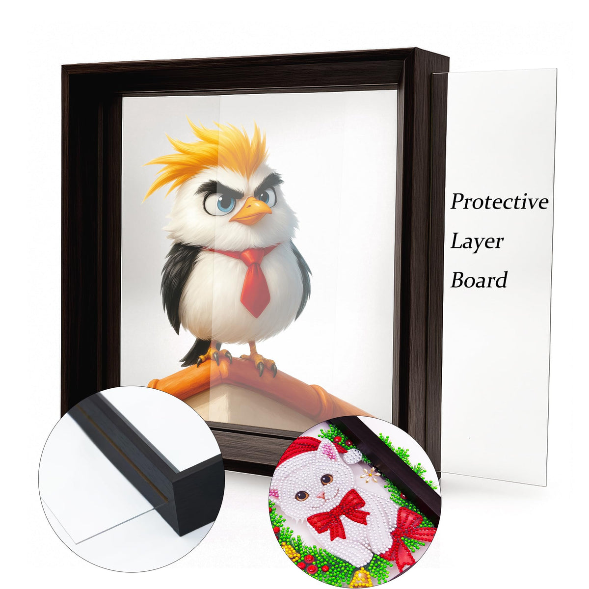 Eiflow Tabletop Diamond Art with Black Wood Frame, Desktop Diamonds Painting Kit for Adults Bird, DIY Acrylic Gem Art Painting on Stand Board Kit