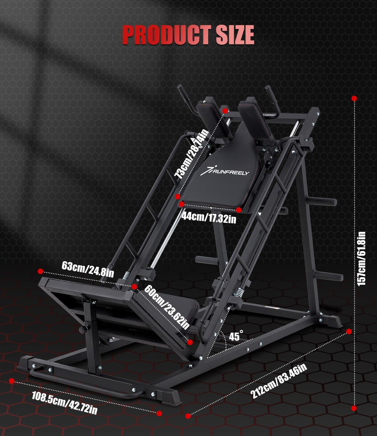 83" D x 43" W 45-Degree Ultimate Leg Press & Hack Squat Machine, Liner Bearing, Adjustable Angles, Band Pegs & Safety Locks – Lower Body Strength Training Equipment for Home & Garage Gym