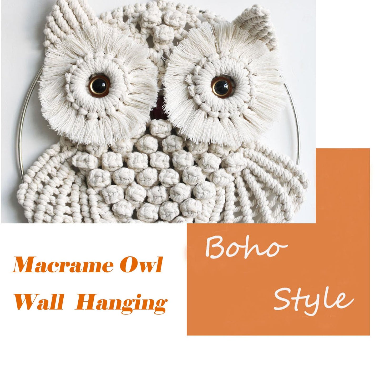 Achart Owl Macrame Wall Hanging-Hand Woven Boho Tapestry-Macrame Wall Decor -Owl Decor for Bedroom, Living Room, Nursery (Beige-Small)