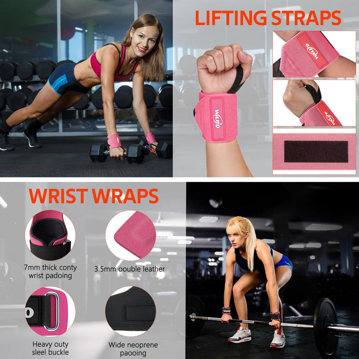 WALITO Barbell Squat Pad Set for Women, 10 Pcs Hip Thrust Gym Equipment with Exercise Handles, Wrist Wraps, Lifting Straps, Booty Band & Jump Rope, Portable Cable Machine Attachments