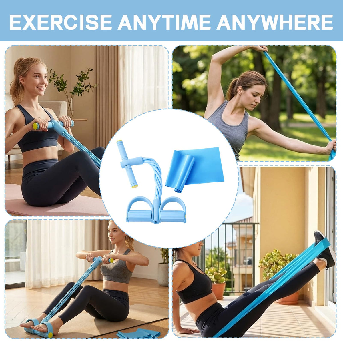 Pedal Resistance Band, 6 Tube Blue Foot Pedal and Handles Resistance Bands Set, Multifunction Pull Up Assistance Bands for Home Gym Workout Equipment, Space Efficient Fitness Training Solution