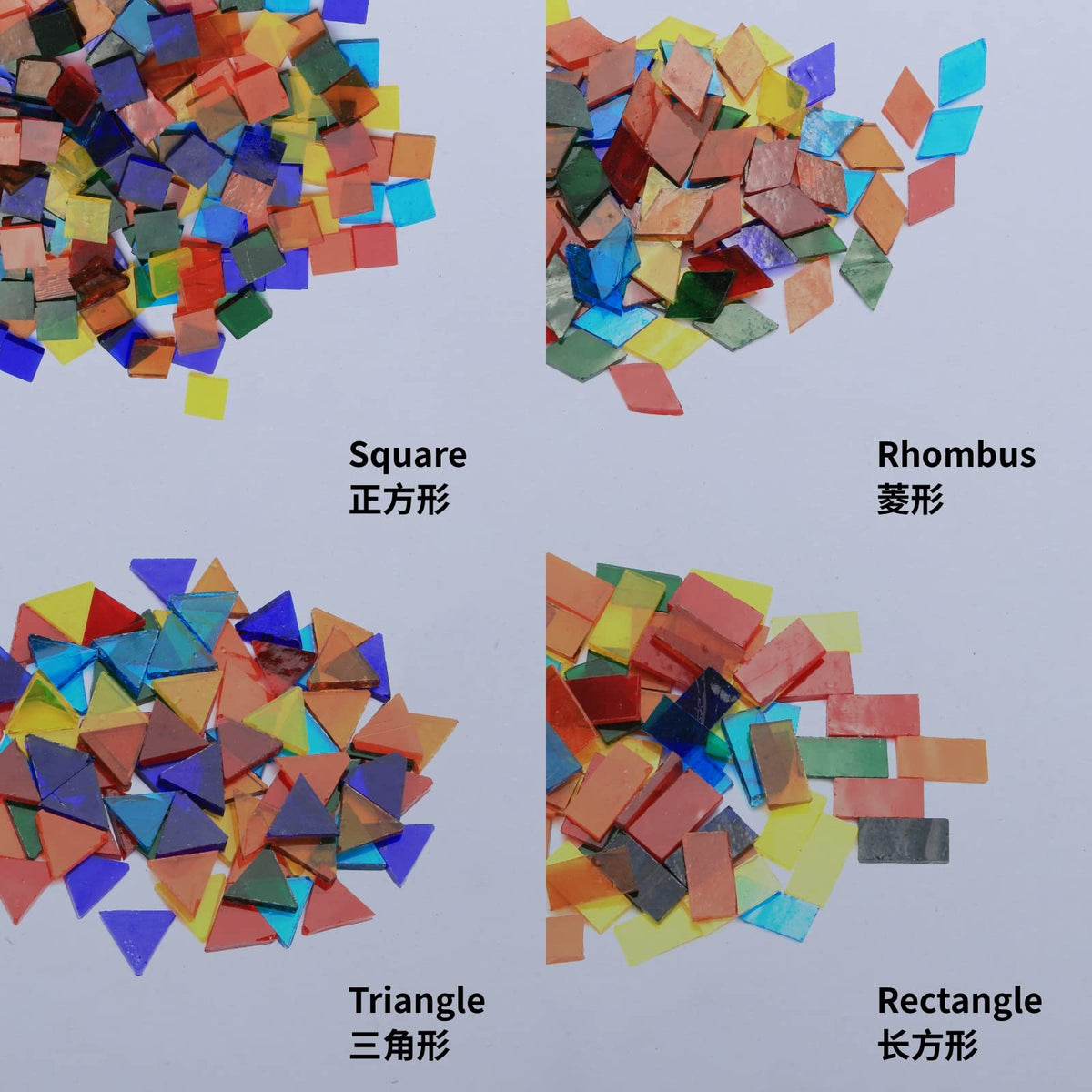 Mosaic Tile Stained Glass 4 Mixed Shapes Mosaics Tiles Pieces for DIY Crafts Suppliers, Tiffany Lamps Candles Photo Frame (Transparent)