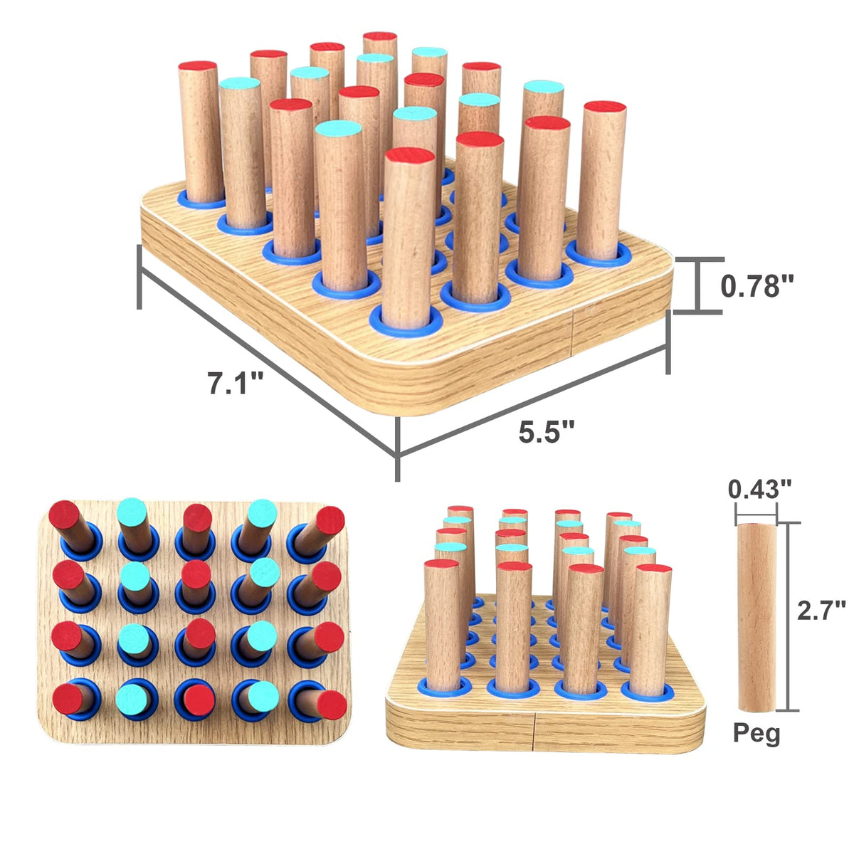 20-Hole Wooden Pegboard for Finger Dexterity Exercises, Easy Grip Pegs & Peg Board to Improve Fine Motor Functions & Hand-Eye Coordination, Hand Exercise for Rehabilitation & Occupational Therapy