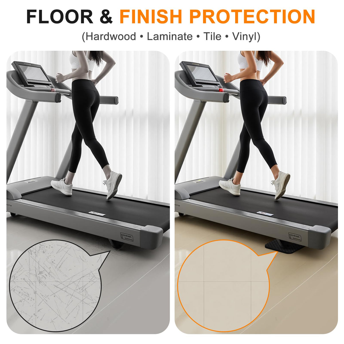 Compact Silicone Treadmill Mat, Non-Slip Shock Absorbing Pad, Floor Protector for Home Gym Equipment, Easy to Clean, Anti-Vibration, Prevents Floor Damage (6, 3.94x3.94x0.2inch)