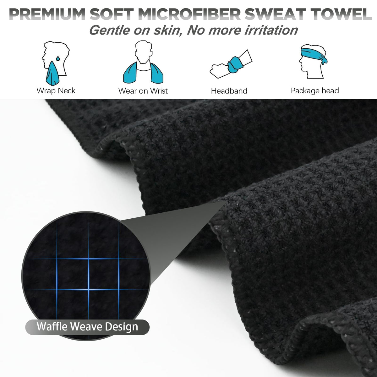Vnoss Microfiber Gym Towels for Working Out, Quickly Dry Yoga Towels for Men & Women Tennis, 16 Inch x 27 Inch, 6 Pack, Black