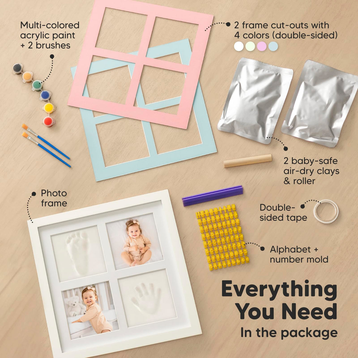 KeaBabies Baby Hand and Footprint Kit - Baby Footprint Kit, Clay Handprint Keepsake Frame, Pets Paw, Newborn Collage Picture Frame, Personalized New Mom Gifts for Showers & Registry (Alpine White)