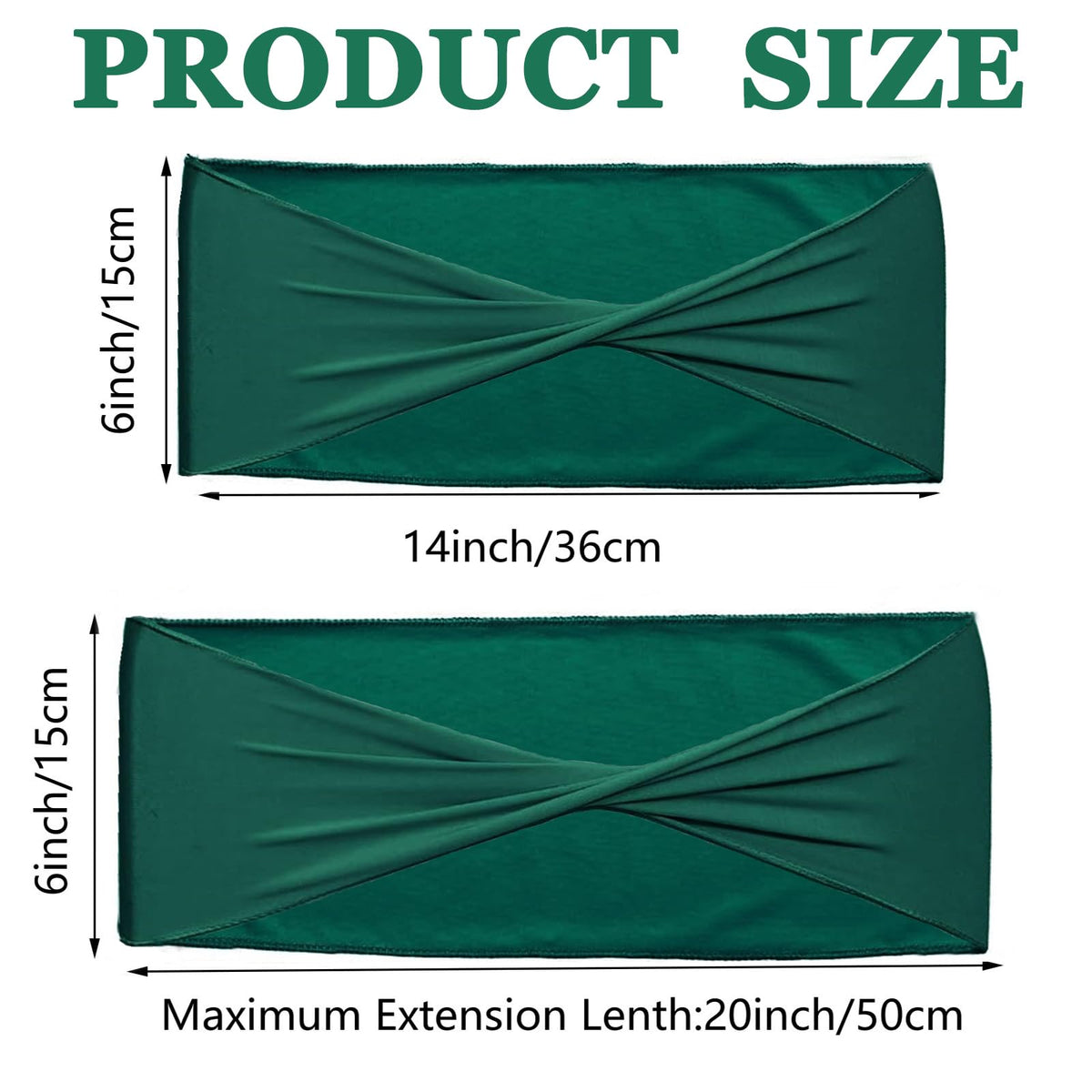 WYFMYD Spandex Emerald Green Chair Sashes 50 Pcs Dark Green Sashes Bows Elastic Chair Cover Bands Ties Without Buckle for Wedding Party Events Ceremony Birthday