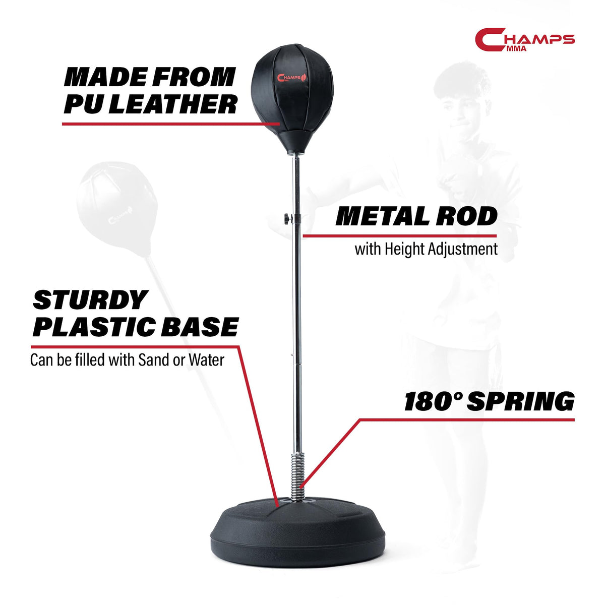 Champs MMA Punching Bag for Kids with Stand | Freestanding Reflex Bag Dummy | Adjustable Height Punch Bag Stand with Gloves – Exercise Equipment for Agility, Hand-Eye Coordination Workout Kit