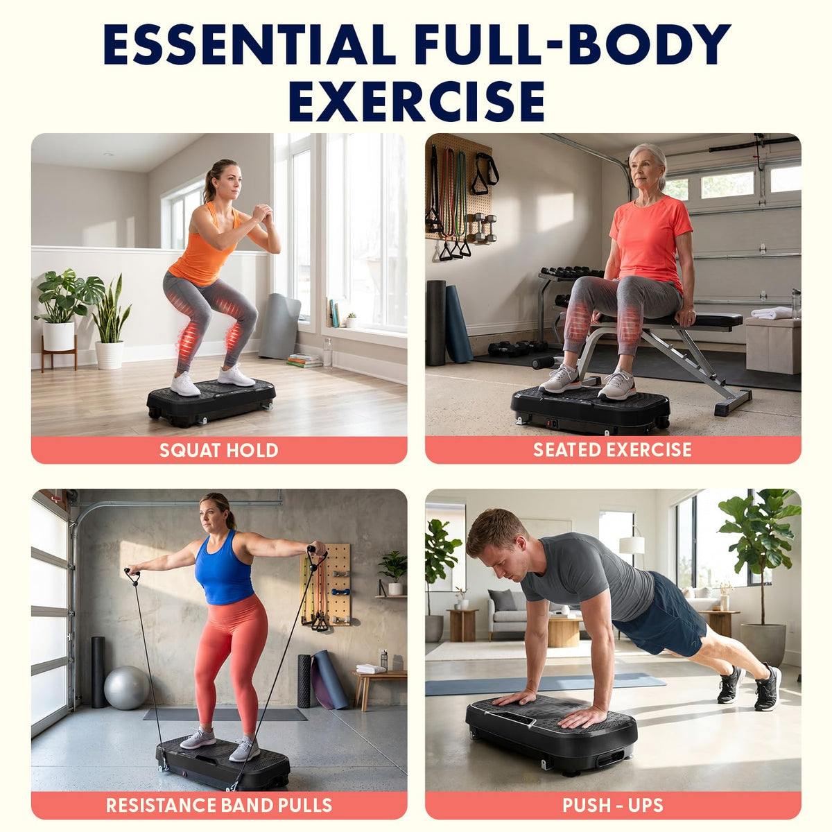 SQUATZ Vibration Plate Exercise Machine, Vibration Plate with Handles and 1-99 Speed Levels, 10 Preset Programs, Quiet Low-Impact Home Fitness Platform with Remote Control, Portable Design, Black