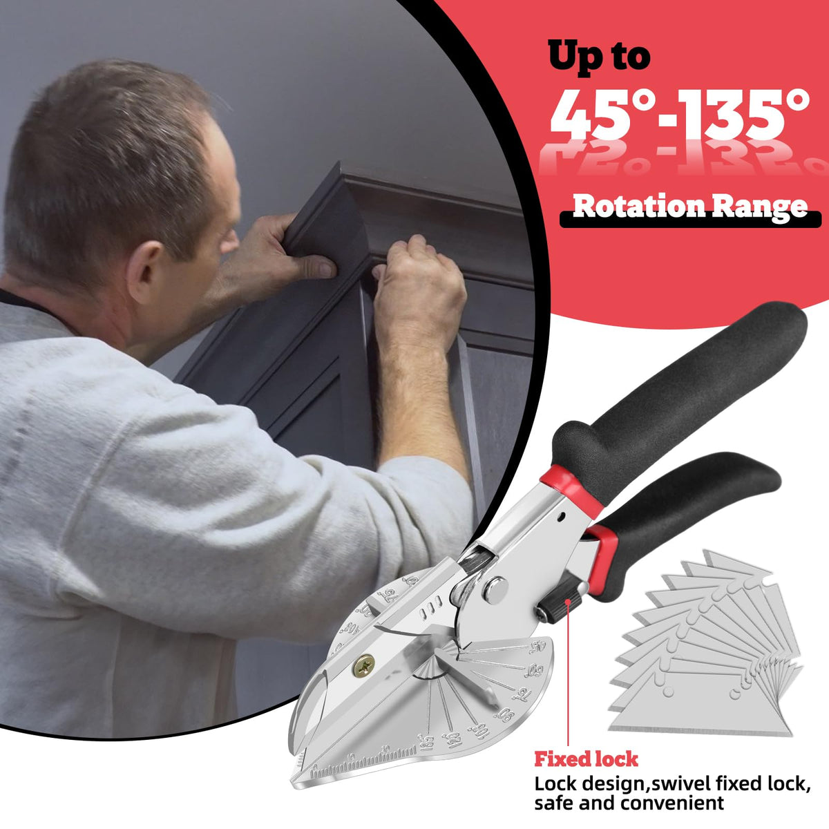 Miter Shear & Cutting Tool - 45-135° Adjustable Angle with 10 Sharp Blades for Woodworking, DIY Projects, Home Repairs | Durable Design, Rust-Resistant, Easy to Use