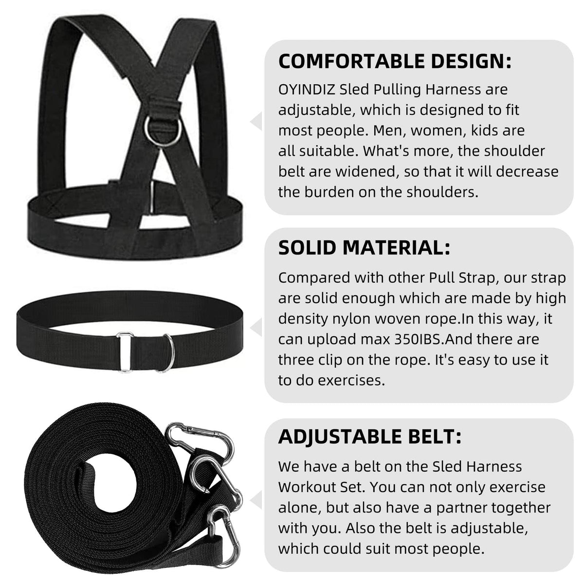 OYINDIZ Weight Sled Harness Set, 5 PCS Pulling Strap for Running, Speed Power Agility Training Full Body Workout Football Exercise Equipment for Outdoor Men and Women 6.6FT