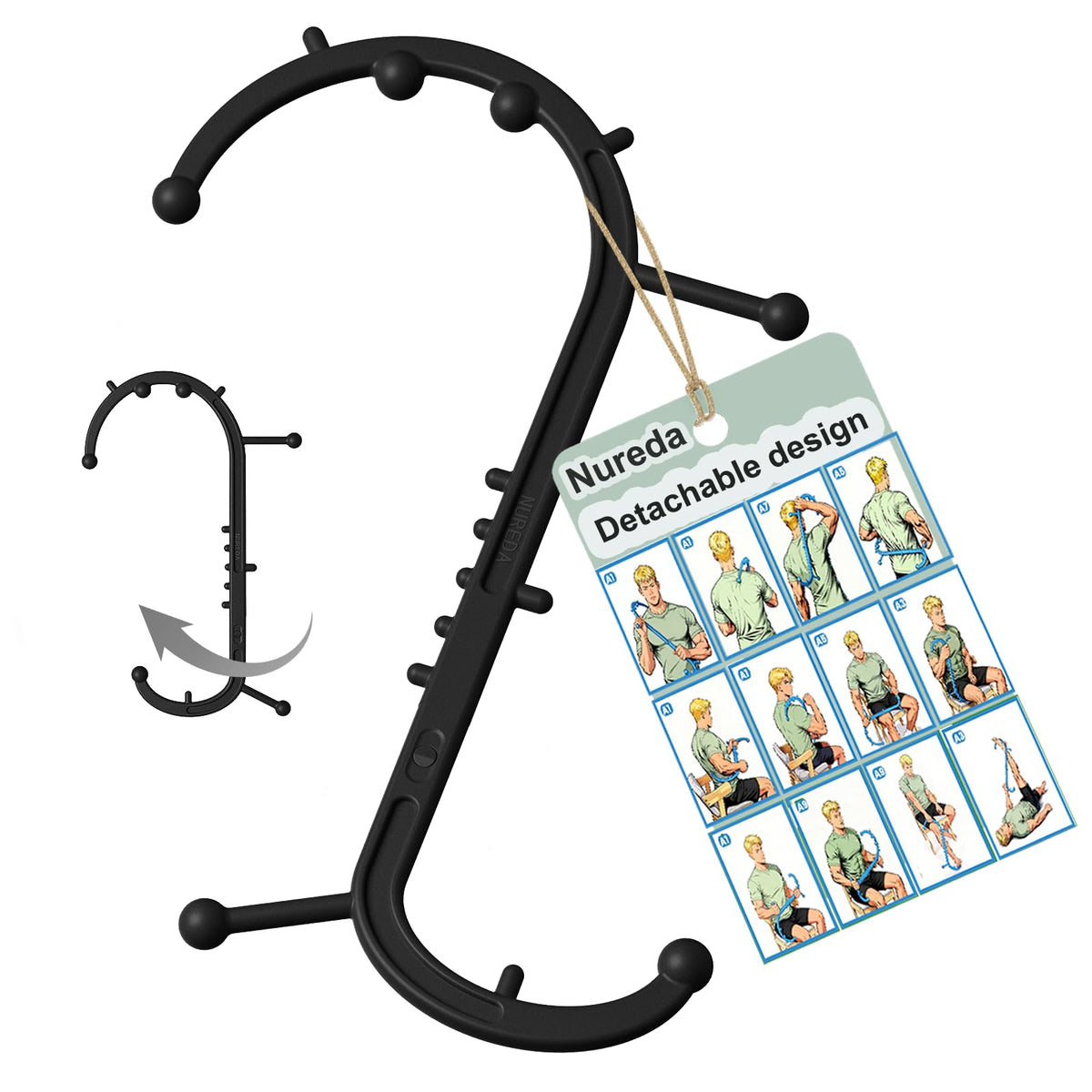 NUREDA Detachable Trigger Point Massage Cane, One-Click Disassembly Massage Hook for Back, Neck & Shoulder Pain Relief, Pressure Point Massage Tool for Muscle Recovery (S Hook)