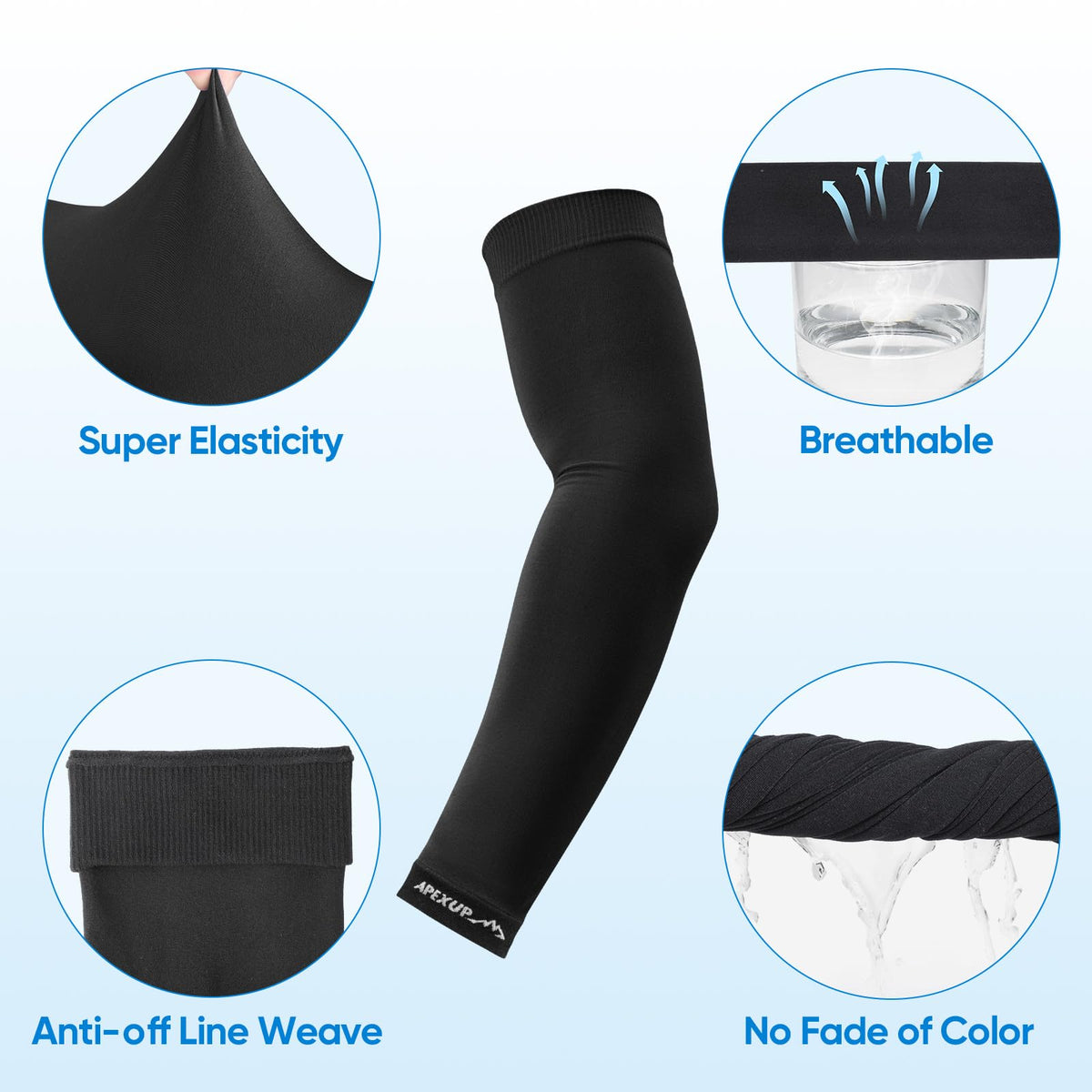 APEXUP Cooling Arm Sleeves for Men Women, UV Sun Protection UPF 50, Sports Compression Arm Sleeves for Outdoor (4PK, Black)