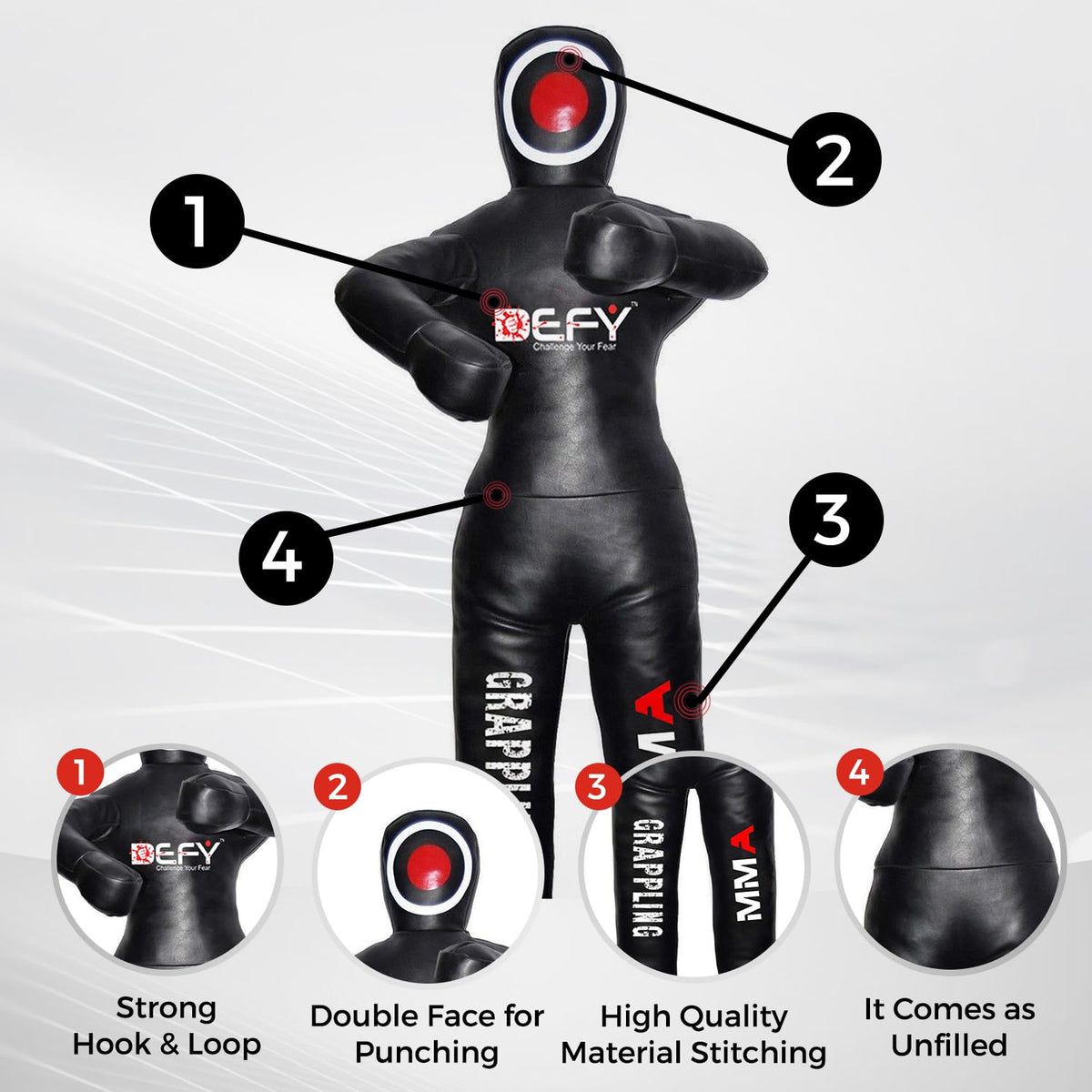 DEFY Vinyl Jiu Jitsu MMA Grappling Dummy Judo Martial Arts Punching Bag Karate (5 Feet)
