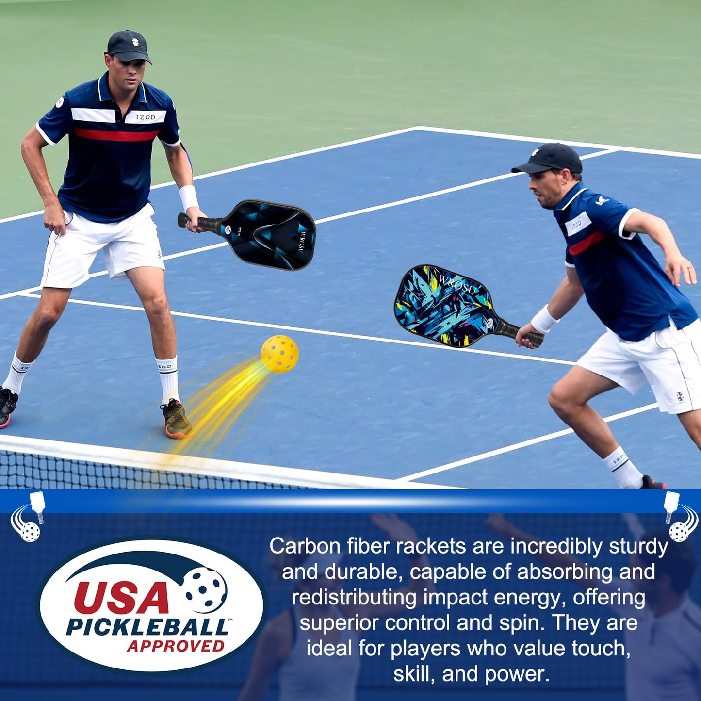 WROSU Pickleball Paddles Set of 4 Carbon Fiber | 2024 USAPA Approved Equipment W/Accessories | Core Carbon Fiber Pickleball Racquet | Have Traction and Stability | for Friends