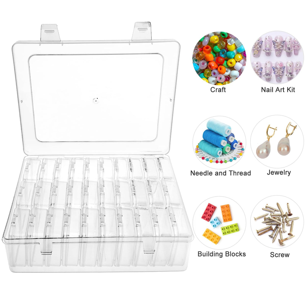 Guyuyii Bead Organizer Box - 30 Individual Small Clear Plastic Bead Organizers and Storage with Hinged Lid for Diamond Painting, Seeds & Jewelry - Portable Travel Container Set