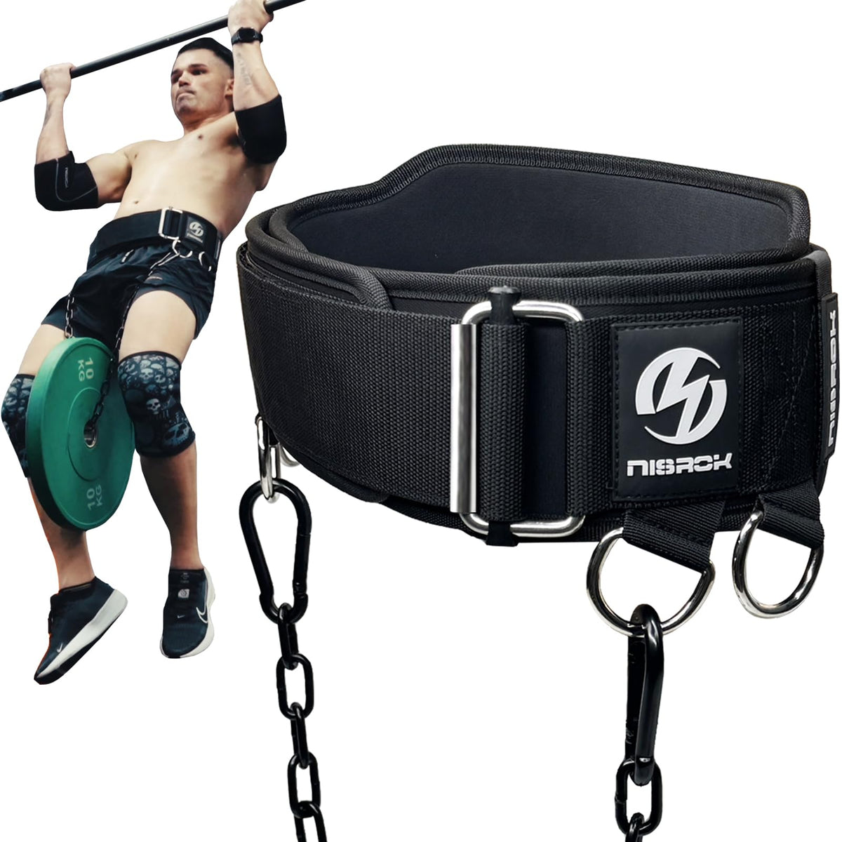 2-in-1 Weightlifting Belt & Dip Belt with 41 IN Steel Chain, Double-Layer Design, Powerlifting Gym Belt for Pull Up, Squat, Deadlifts & Added Weight Training, Unisex for Men & Women(Large)