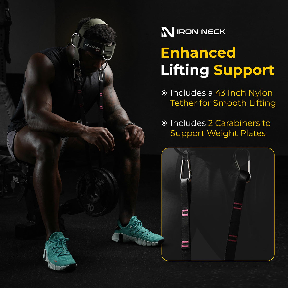 Iron Neck Neck Trainer, Exerciser, & Strengthener with Adjustable Head and Chin Strap - Portable Head Harness for Weight Lifting, Home, & Gym Use - Exercise & Workout Equipment (Alpha, Green)