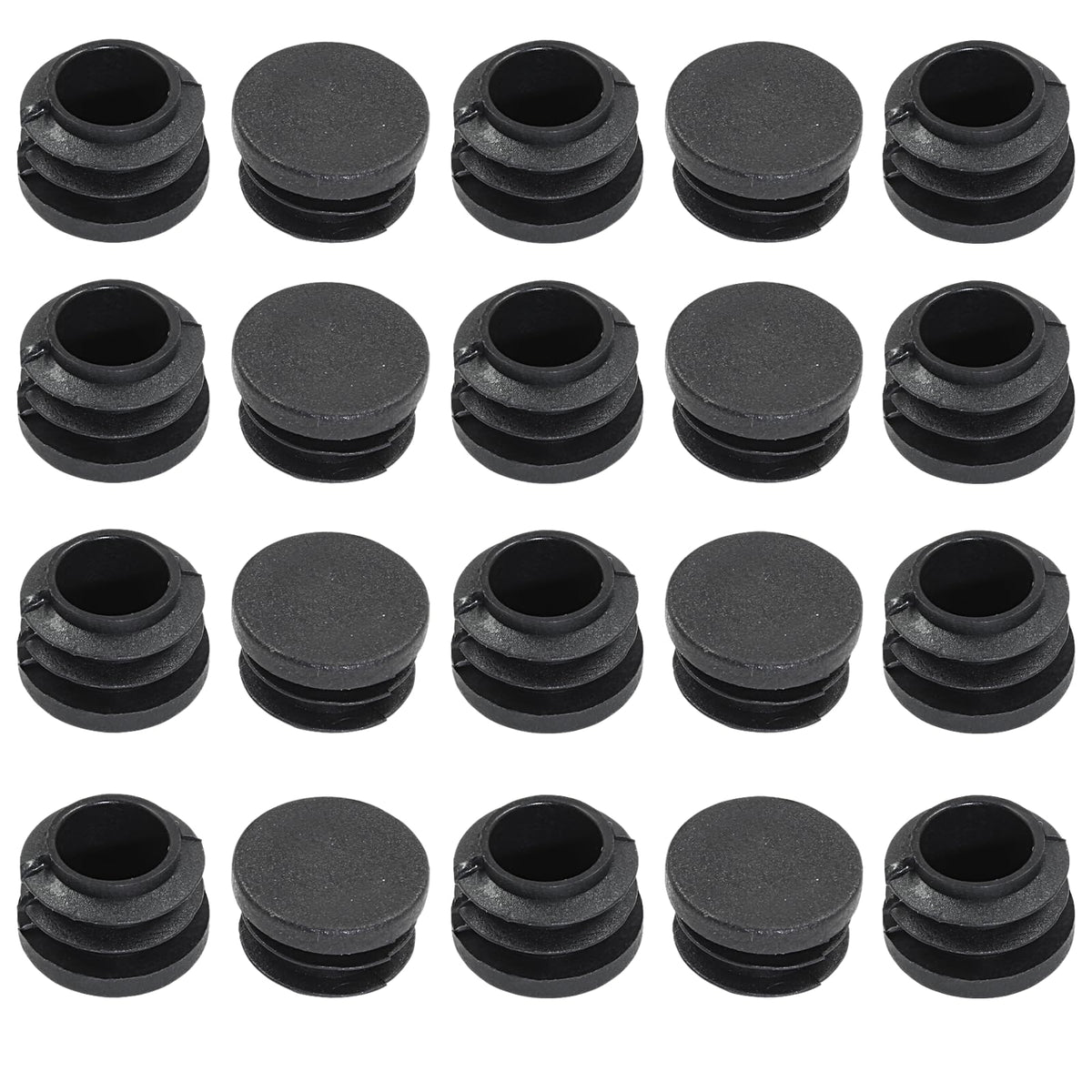 Kyuionty 20 Pack 3/4" Round Plastic Plug, Furniture Pipe Tube Cover Insert Tubing End Caps for Round Tubing Post, Pipe Post, Chairs (Black)