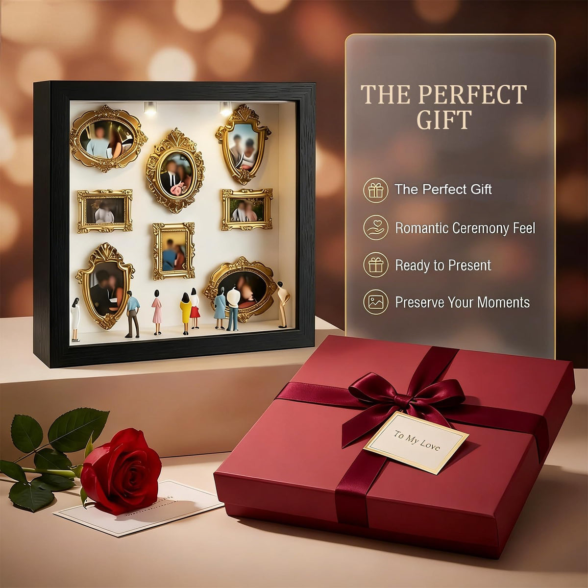 DIY Silhouette Shadow Box Frame Kit,Mini Frames for Shadow Box with Figurines and Small Bulb, Museum of us-Custom Memory Collage Frame for Pictures, Crafts & Home Decor Gift (Black)