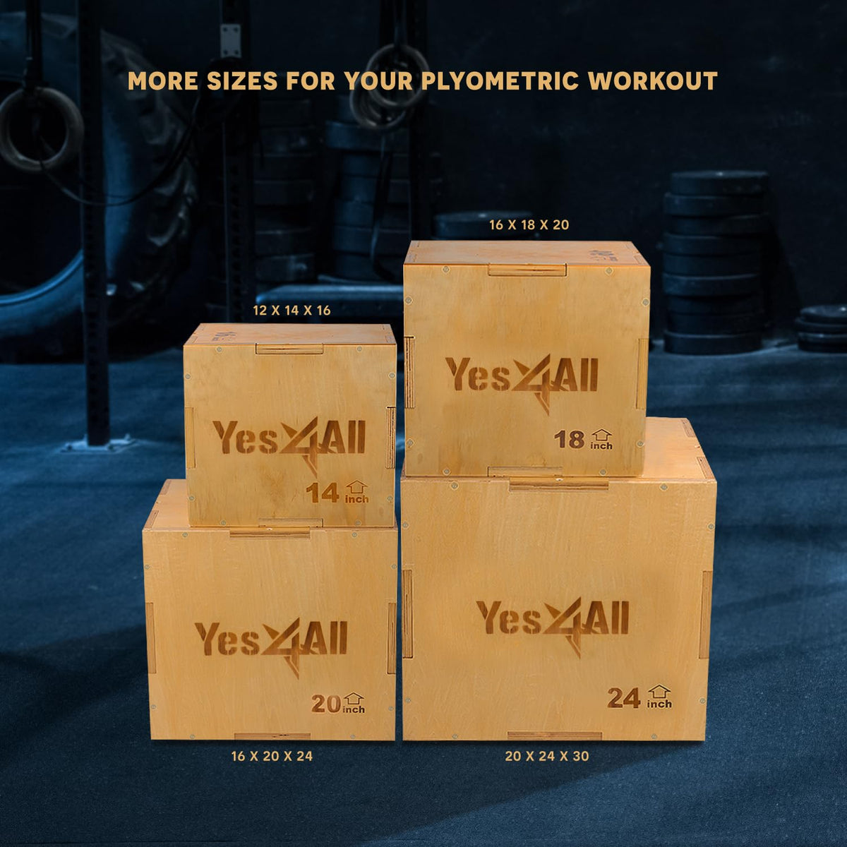 Yes4All Plyo Box, 3-in-1 Wooden Box Jumps for Home Gym, 450 lbs, Step Up with Smooth Edges & Wide Built-in Handles for Jumping, Strength Training, Lunges, Squats, Dips, Natural Wood