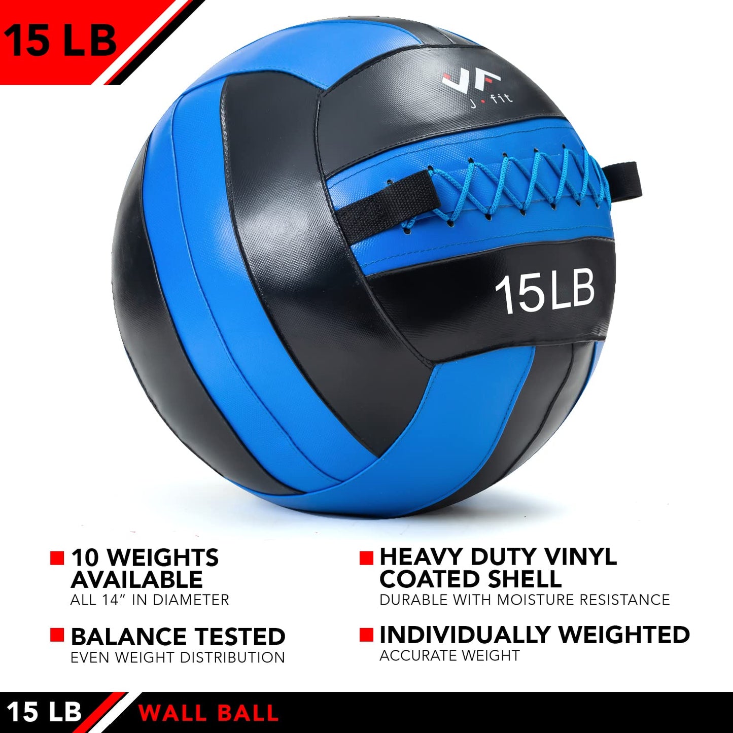 JFIT Wall Ball, 15 LB, Blue/Black