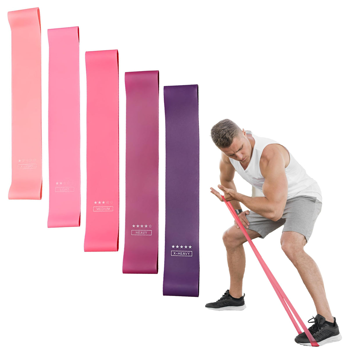 H&F Clicks Resistance Bands for Working Out, Exercise Bands for Physical Therapy, Pack of 5 Different Levels Elastic Band for Home Gym, Fitness, Stretching, Strength Training & Yoga - Gym Accessories.