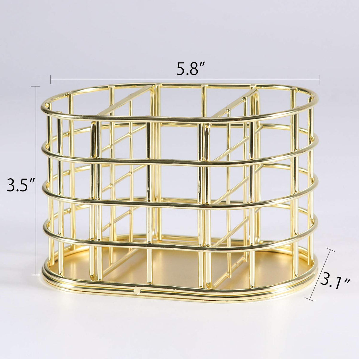Nugorise Pen Holder, 3 Compartment Metal Pencil Holder Stationery Organizer, Decorative Desktop Storage Holder for Office Supplies, Gold