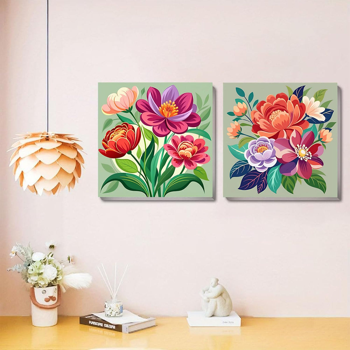 Sretoul Flowers Paint by Numbers Kit for Adults Framed 4 Pack- Flowers Paint by Numbers Kits on Canvas with Frame for Home Decor 8X8 Inch