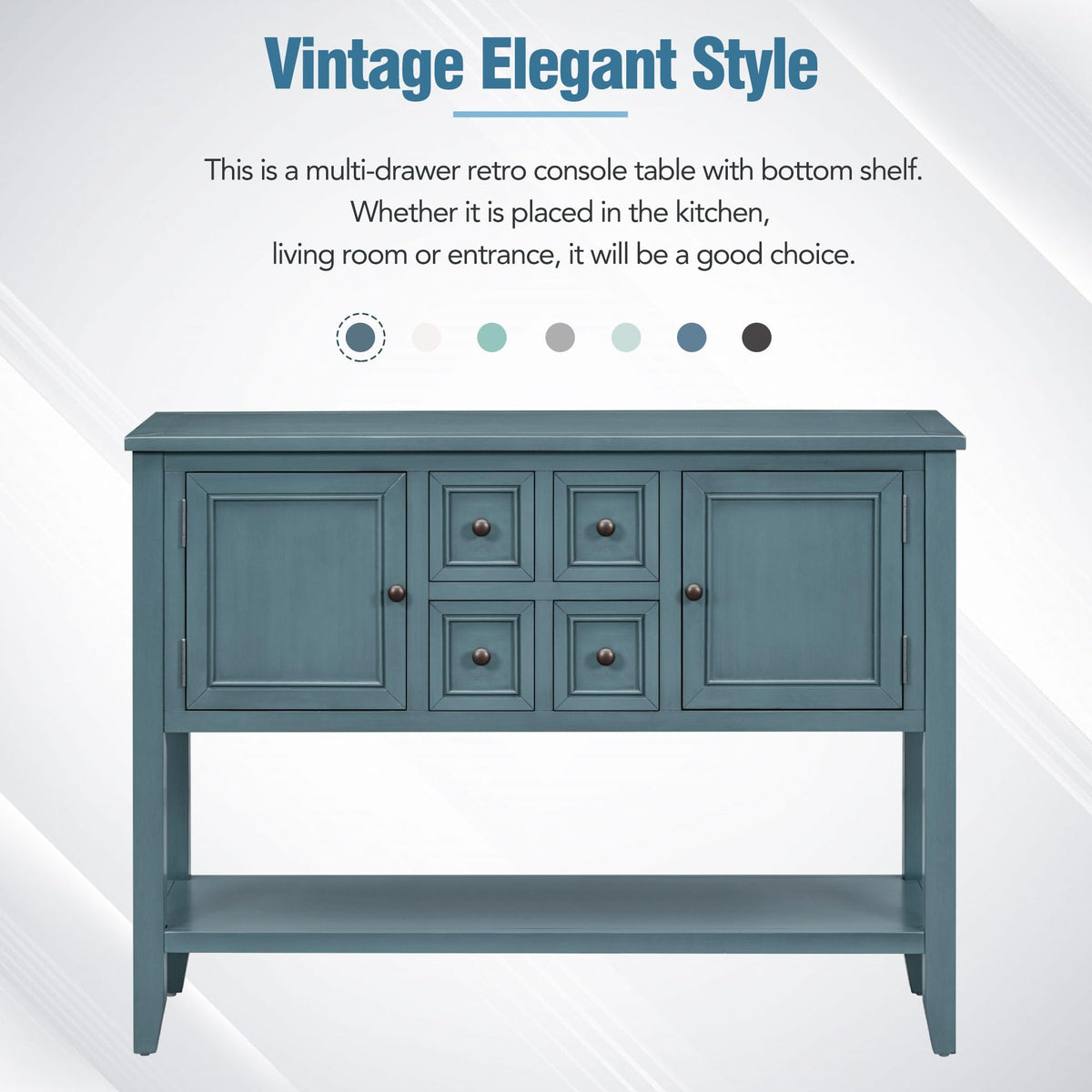 Amposei Modern Farmhouse Wood Buffet 45-Inch Entryway Console Table with Storage, Sideboard Cabinet with Drawers & Shelf for Living Room Kitchen Hallway, Dark Blue