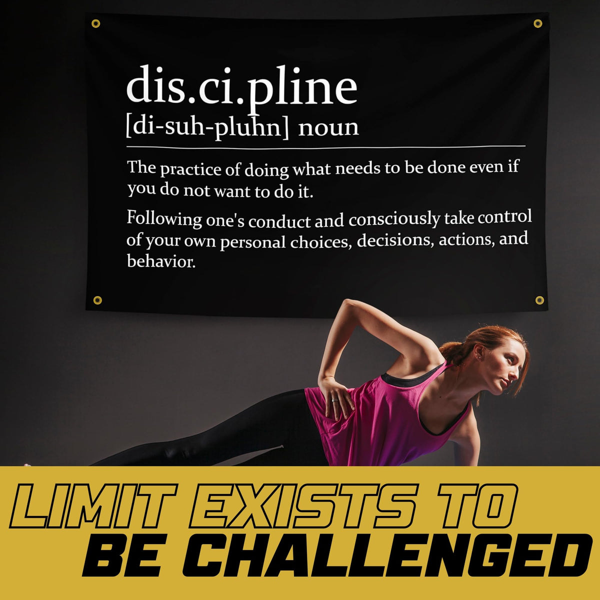 Gold Trident Flags Discipline Motivational Gym Banner – Discipline Poster for Gym, Dorm, Room, Home Workout Space – Cool Fitness Wall Decor – Durable Polyester, Double Stitched Flag – 3x5 Feet