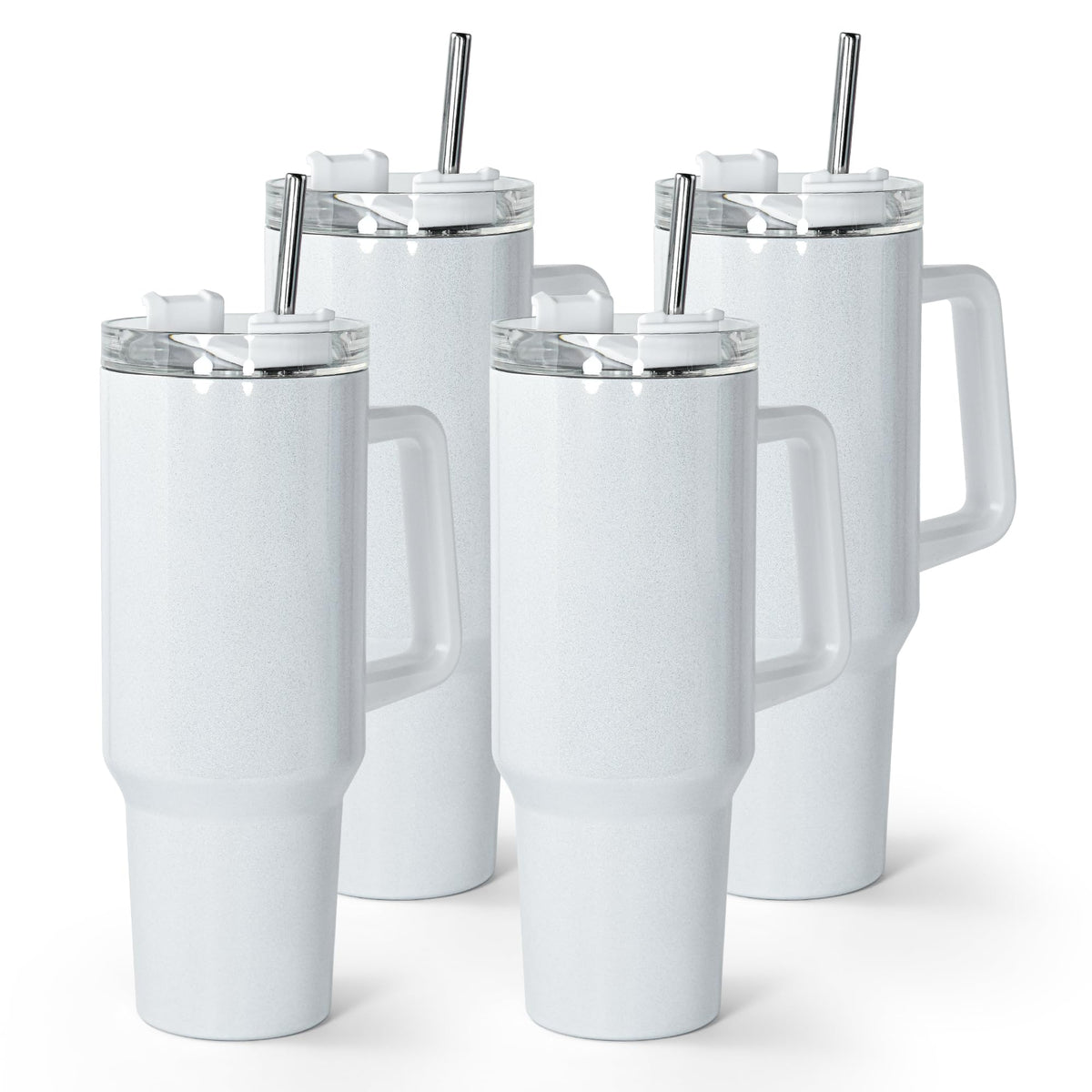 AGH 40 oz Sublimation Tumbler with Handle, 4 Pack Shimmer Glass Cups with Straw and Lid, Sublimation White Tumblers Blanks