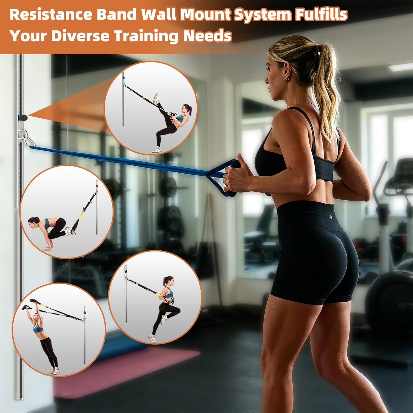 Adjustable Resistance Band Wall Mount System,Home Gym Dedicated Resistance Band Wall Anchor, Ideal for Strength Training, Physical Therapy & Rehab Training