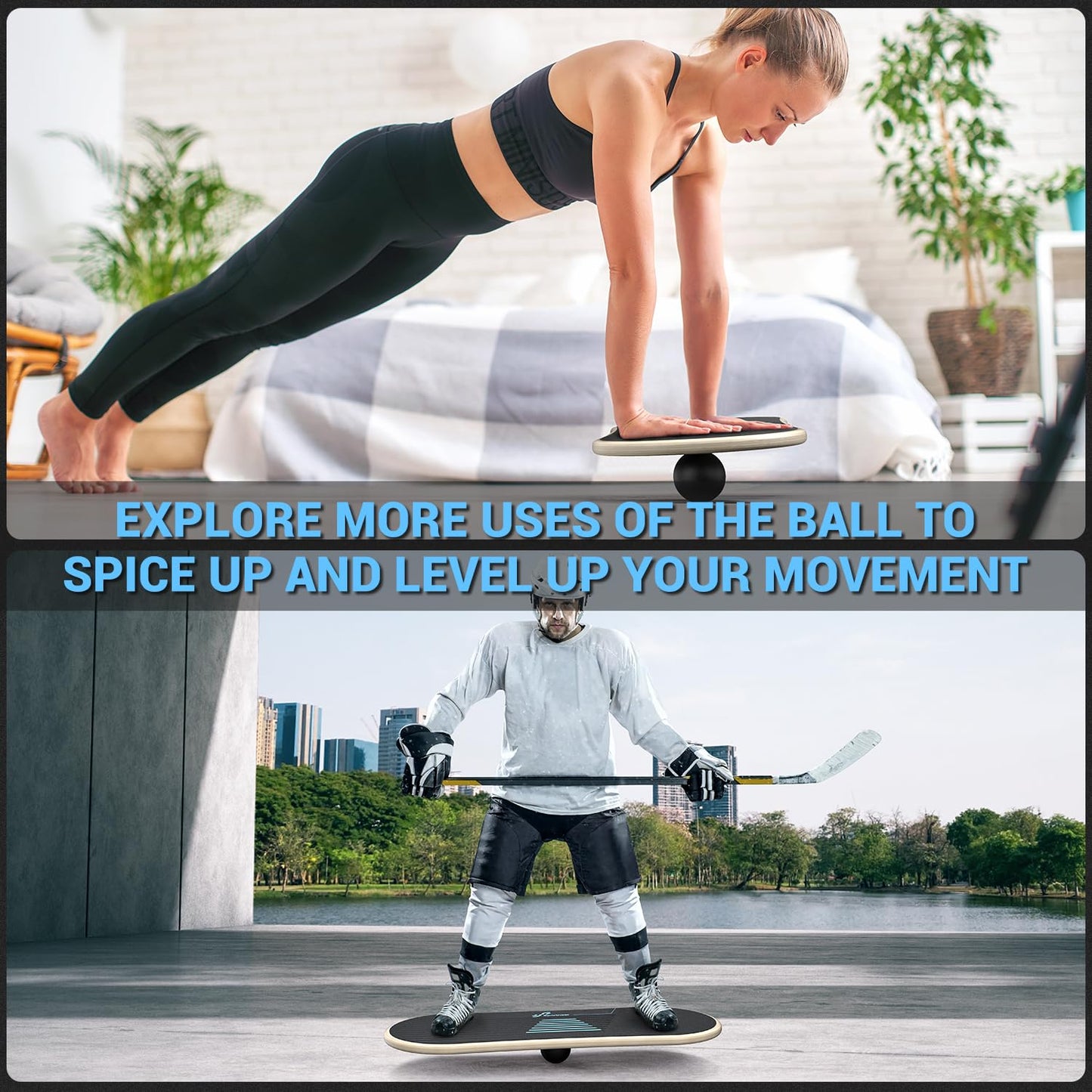 Sportneer Balance Board - Wooden Wobble Board Trainer with 7 Modes, Roller & Ball for Stability & Core Strength Training, Ankle Strengthener for Surf, Snowboard & Home Fitness