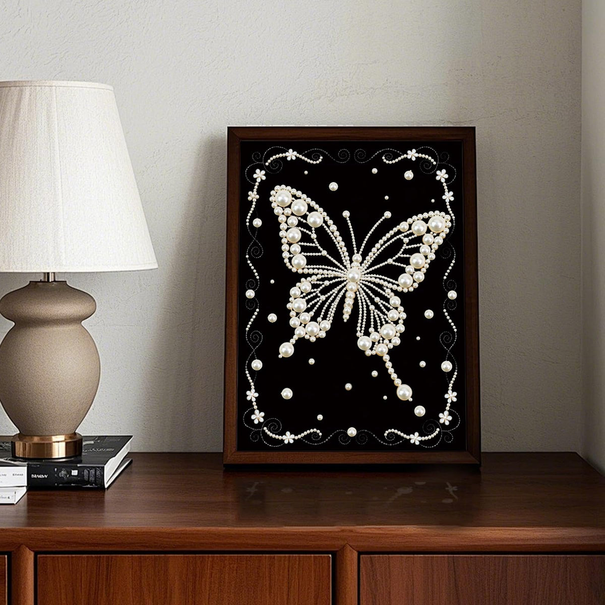MVVMTOP Pearl Diamond Painting Kits for Adults Beginners, 5D DIY Butterfly Diamond Art with Half Round Pearl Drills and Crystal Rhinestones, Sparkling Diamond Dots Craft for Home Wall Decor