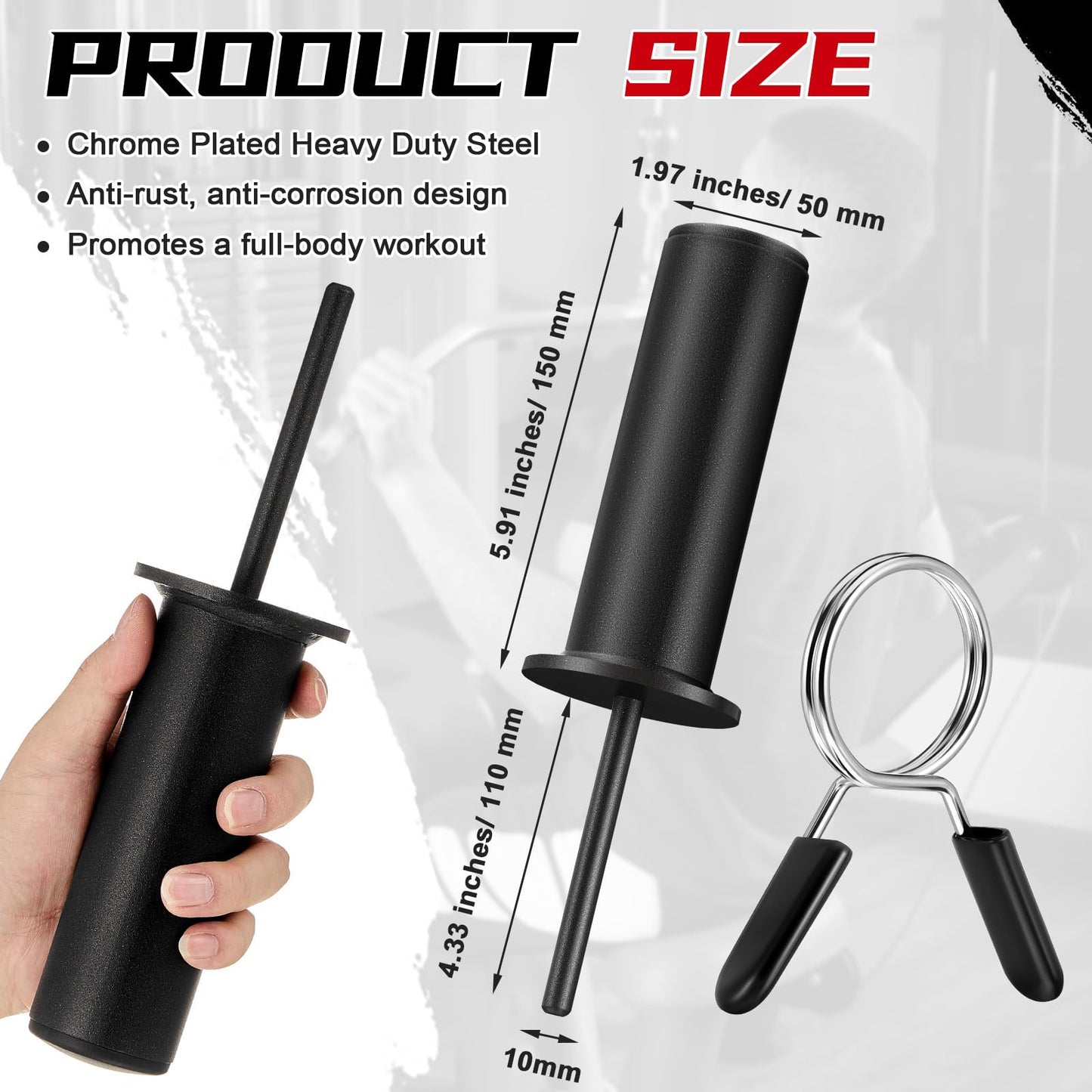 Lasnten 2 Pcs Weight Stack Pin Extender Gym Pin with Spring Clip Collar for 2 Inch Weight Plate Cable Strength Exercise Machine Gym Training Home Fitness Equipment (Black)